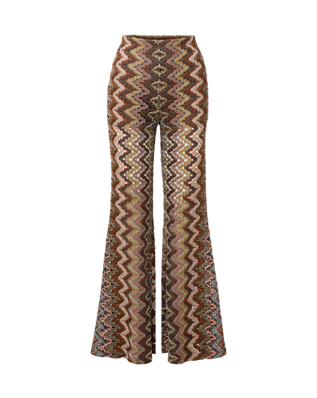 Veronica Beard Brown patterned wide-leg flare trousers.