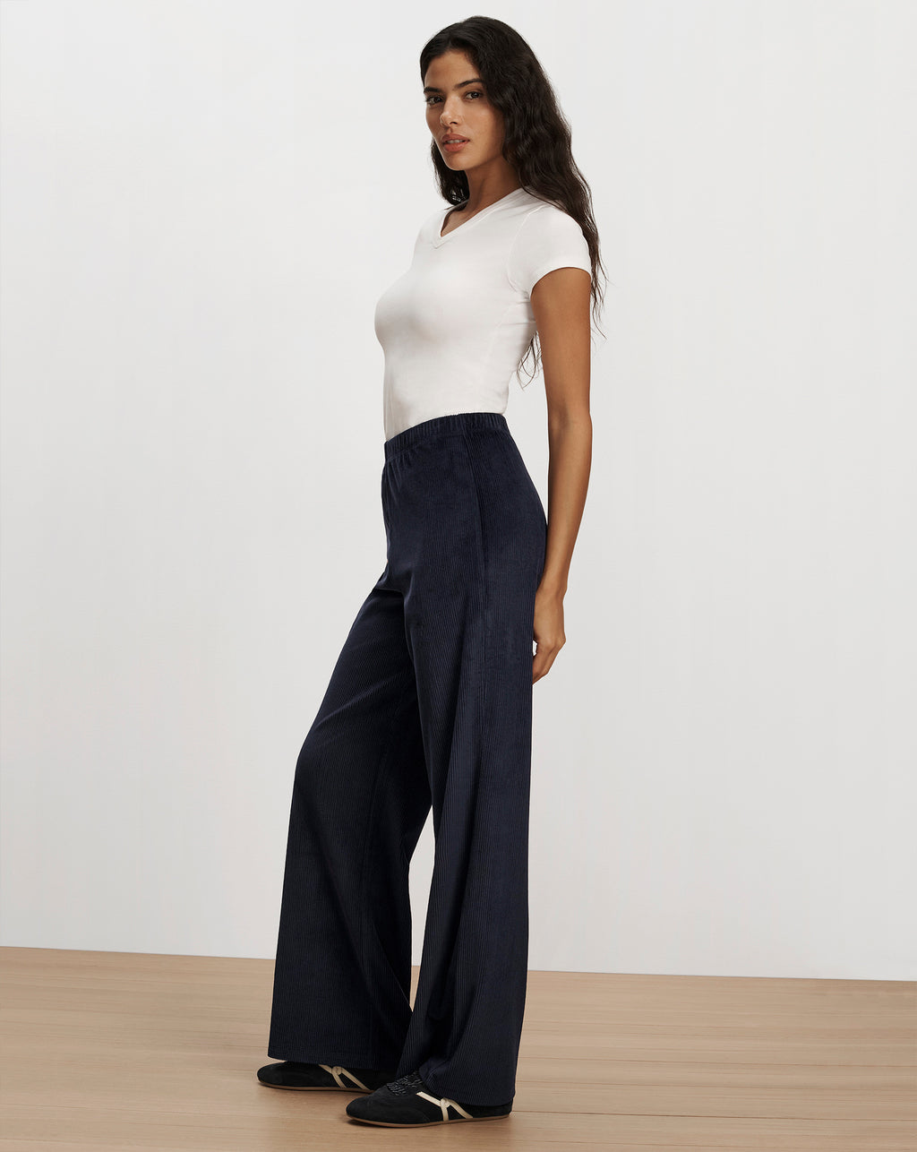 Veronica Beard Navy blue corduroy wide-leg trousers.