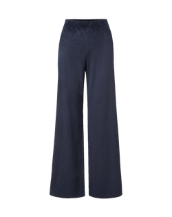 Veronica Beard Navy blue wide-leg corduroy trousers with elastic waistband.