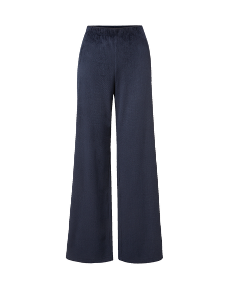 Veronica Beard Navy wide-leg corduroy trousers with pockets.