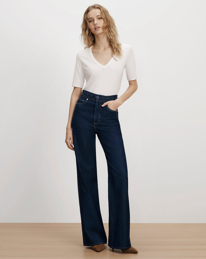 Veronica Beard Dark blue wide-leg denim jeans.