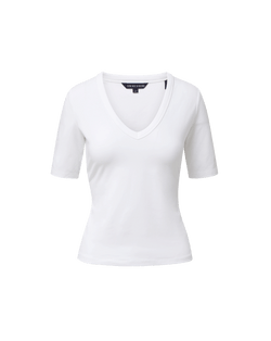 Veronica Beard White V-neck t-shirt with short sleeves.