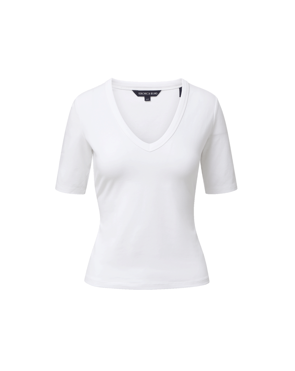 Veronica Beard White V-neck t-shirt with short sleeves.