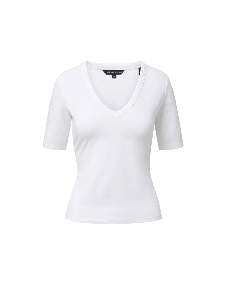 Veronica Beard White V-neck t-shirt with short sleeves.