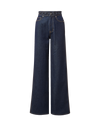 Veronica Beard Dark blue wide-leg denim jeans with pleated waist.