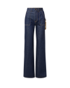 Veronica Beard Dark blue denim wide-leg jeans with chain detail.