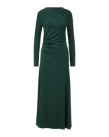 Veronica Beard Dark green long-sleeve ruched maxi dress.