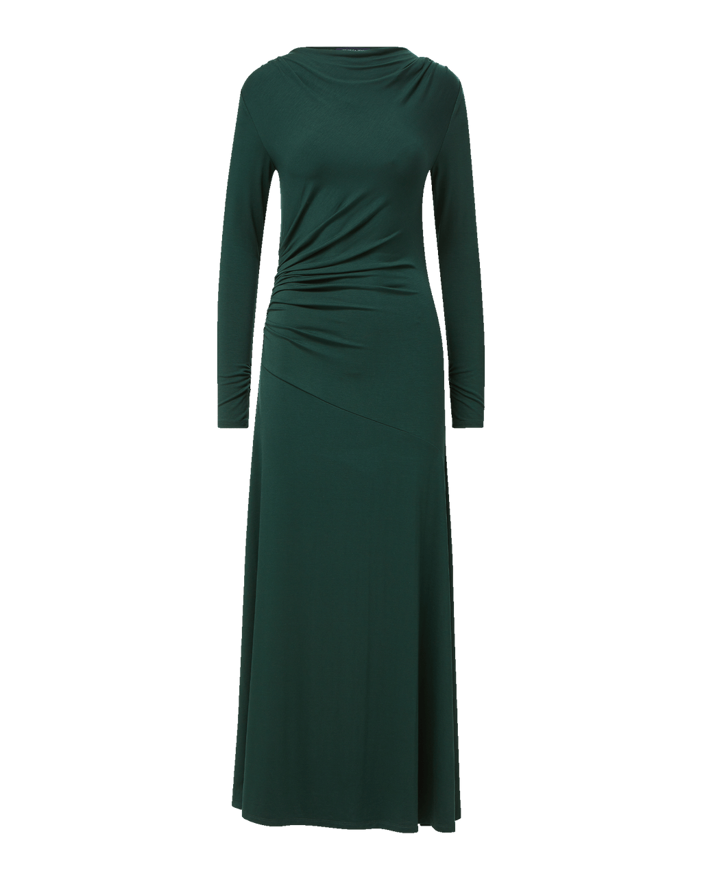 Veronica Beard Dark green long-sleeve ruched maxi dress.