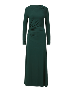 Veronica Beard Dark green long-sleeve ruched maxi dress.