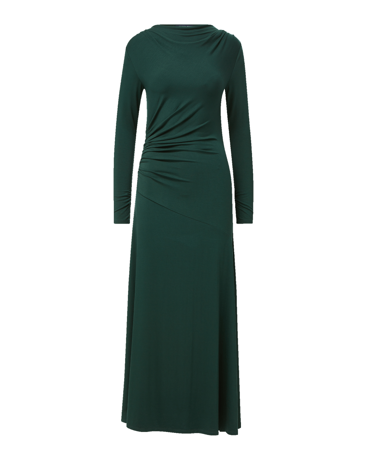 Veronica Beard Dark green long-sleeve ruched maxi dress.