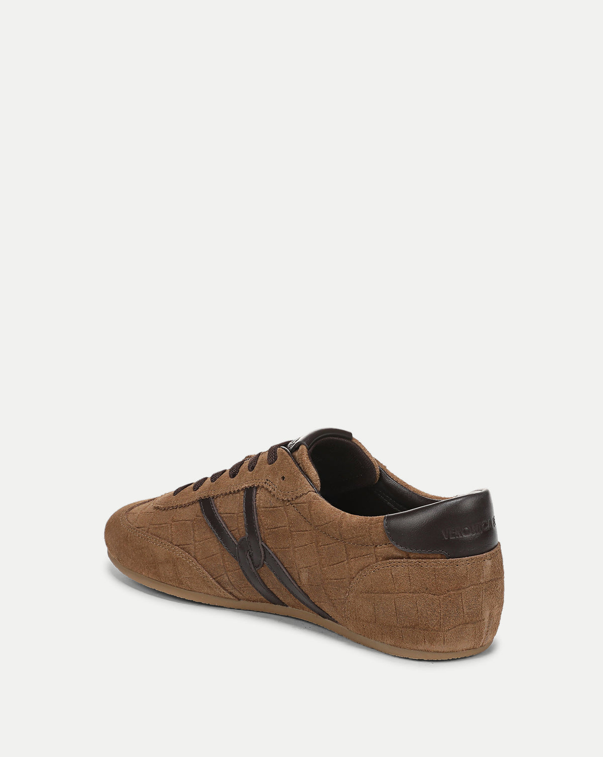 Veronica Beard Brown suede low-top sneakers with embossed details.