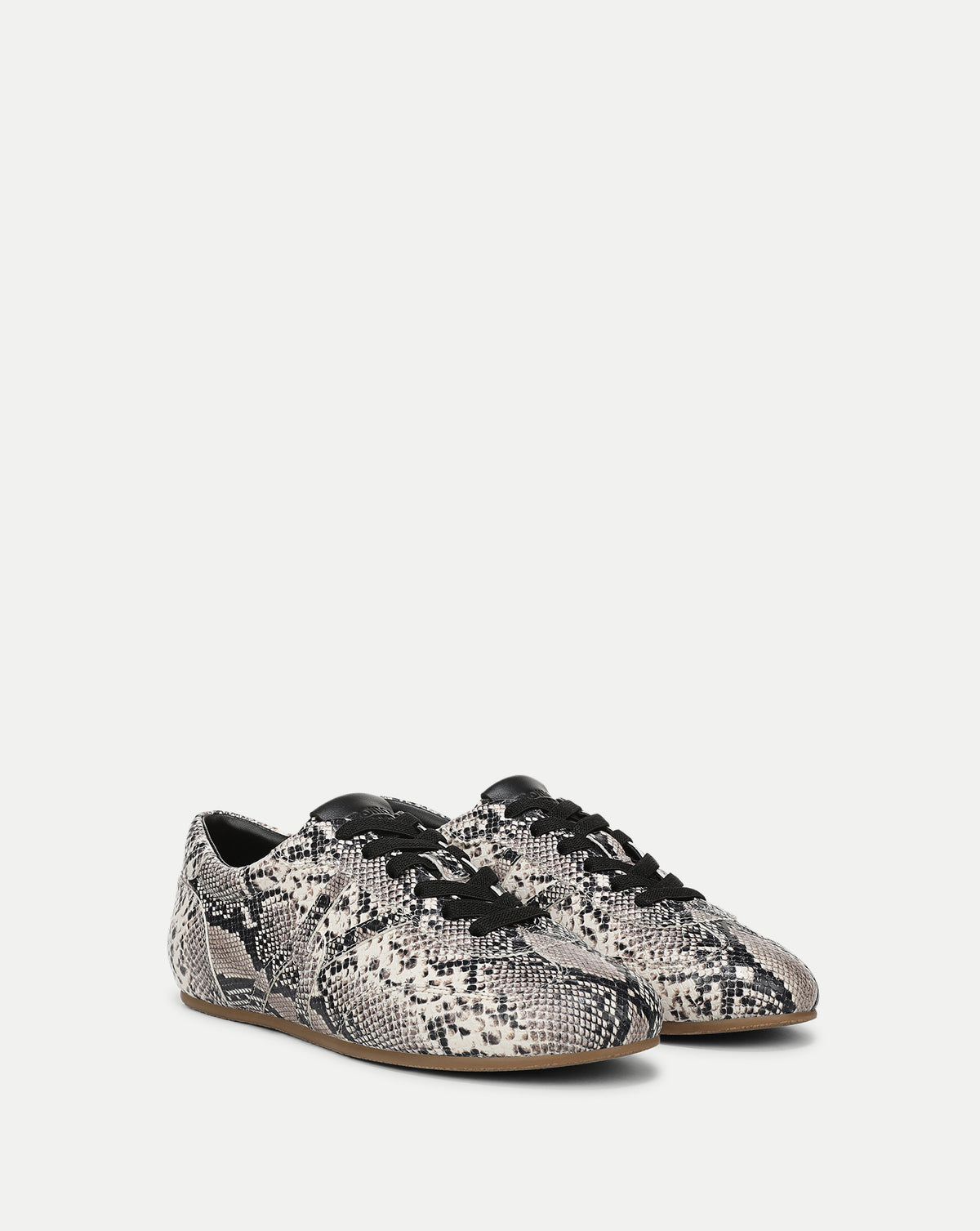 Veronica Beard Snakeskin print leather low-top lace-up sneakers.