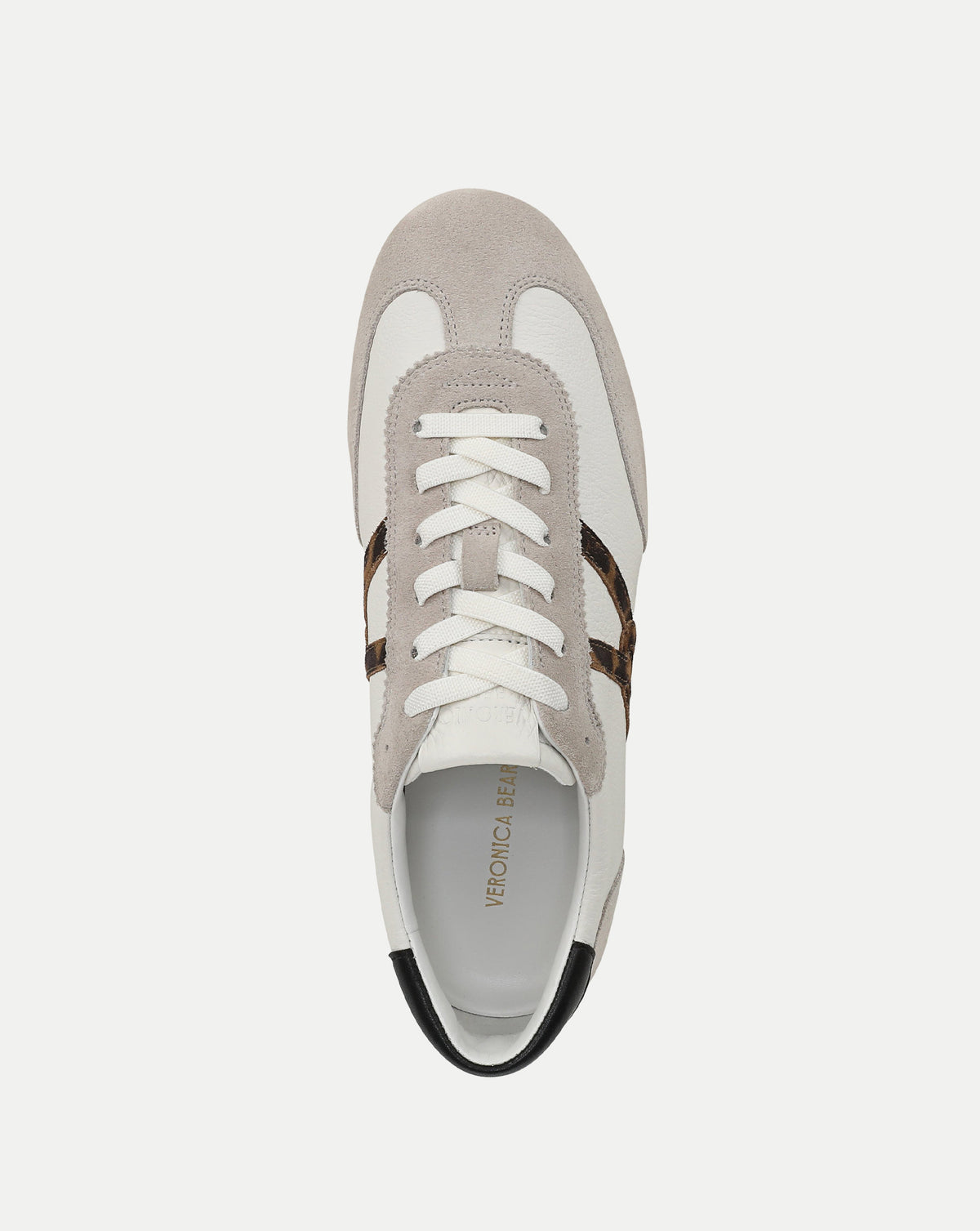 Veronica Beard Grey and white suede-trimmed leather sneaker.