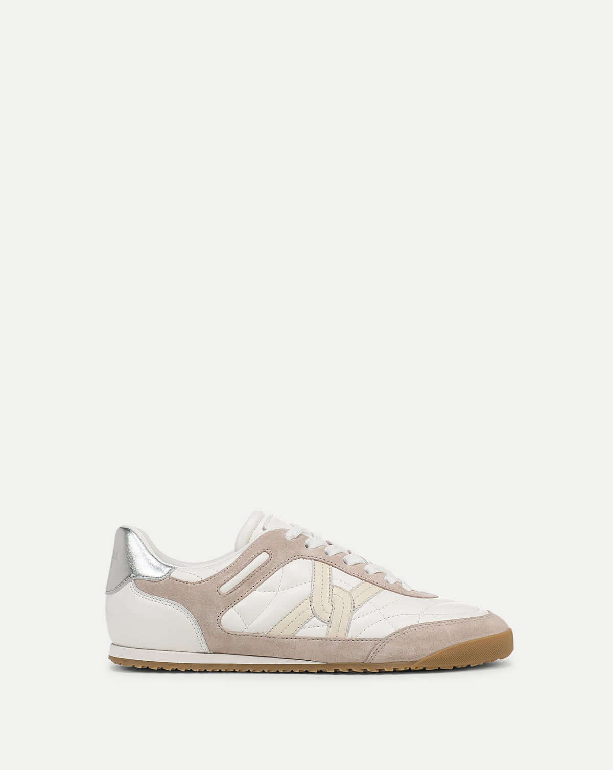 Veronica Beard White leather and suede low-top sneaker.