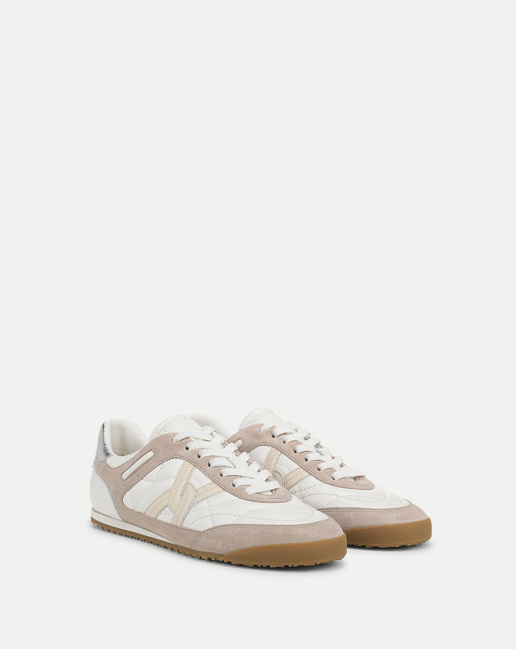 Veronica Beard White leather and suede low-top sneakers.