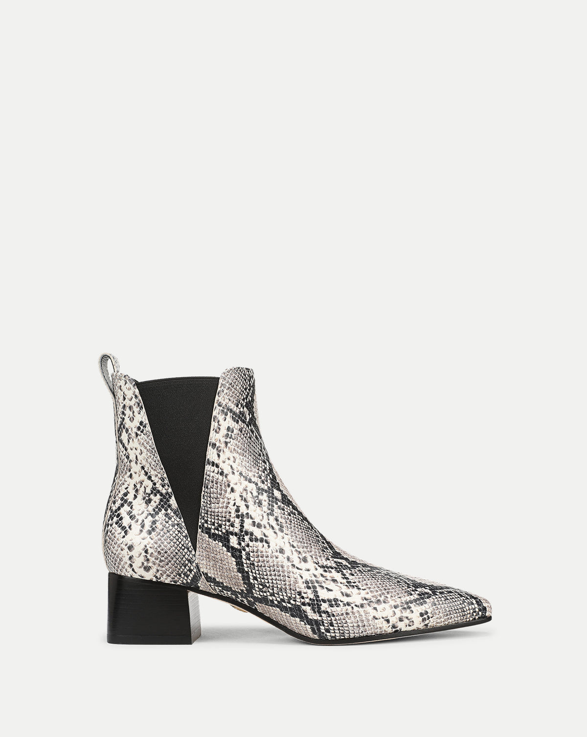 Veronica Beard Snakeskin print leather pointed-toe block heel boot.