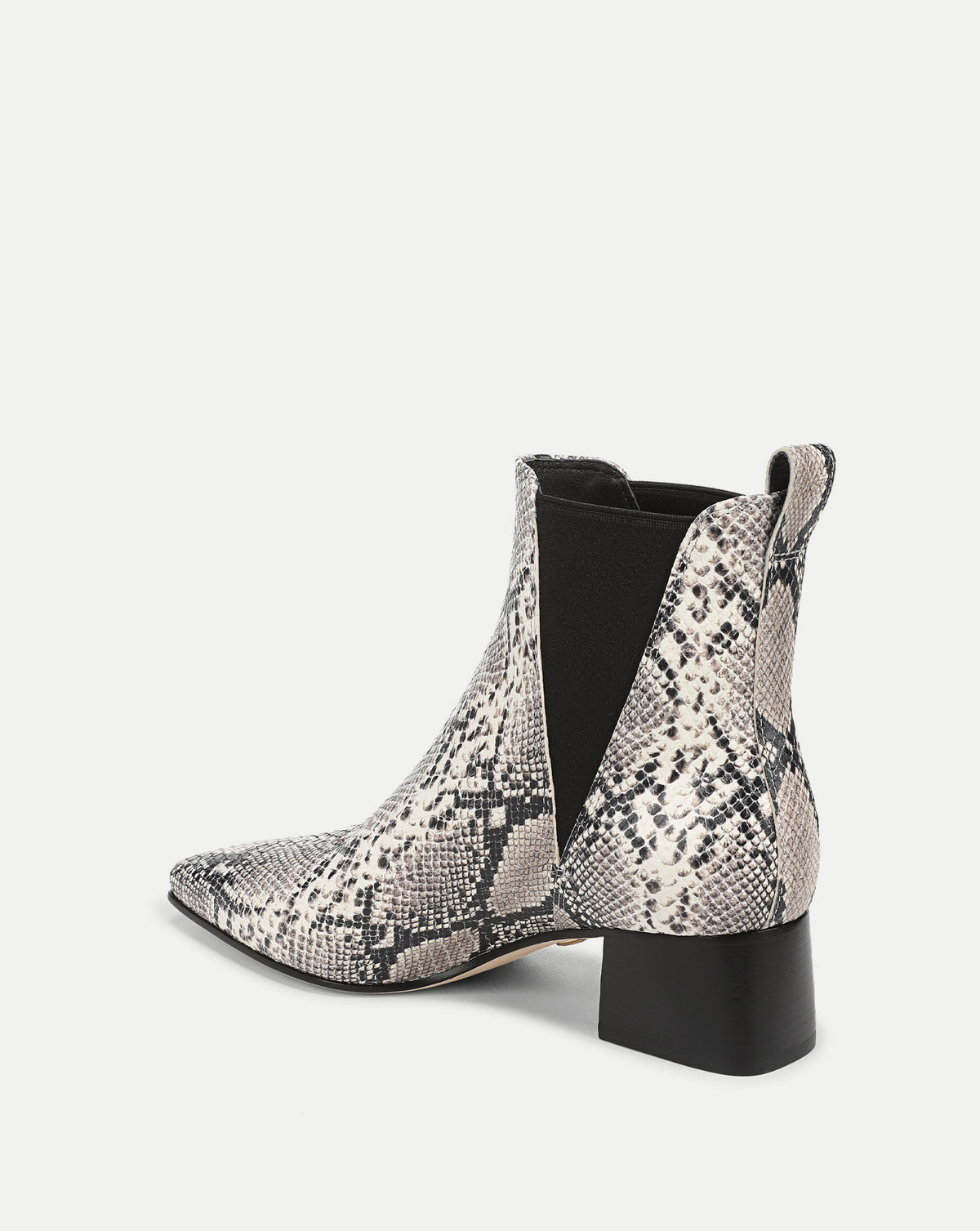 Veronica Beard Black and white snakeskin print ankle boot.