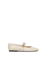 Veronica Beard Beige leather Mary Jane flat with buttons.