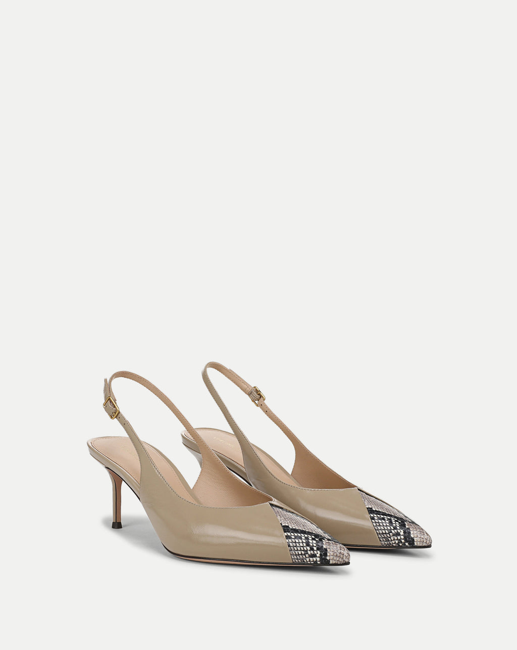Veronica Beard Beige leather slingback heels with snakeskin toes.