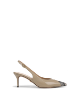 Veronica Beard Beige slingback heel with patterned pointed toe.