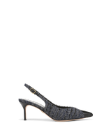 Veronica Beard Blue tweed slingback heel with black toe.