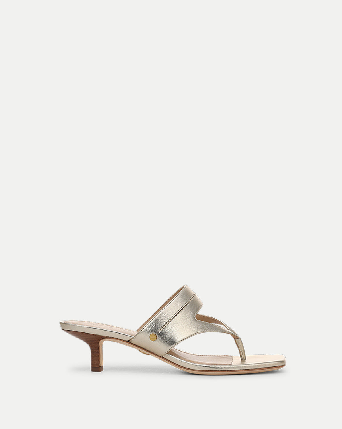 Veronica Beard Gold metallic thong mule kitten heel.