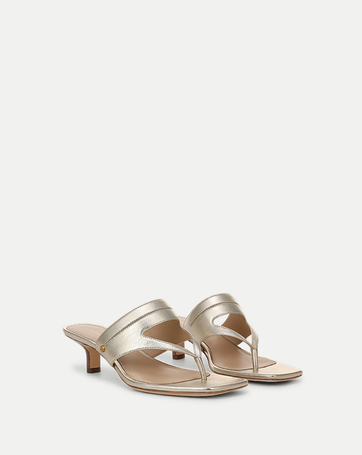 Veronica Beard Gold metallic heeled thong sandal mules.