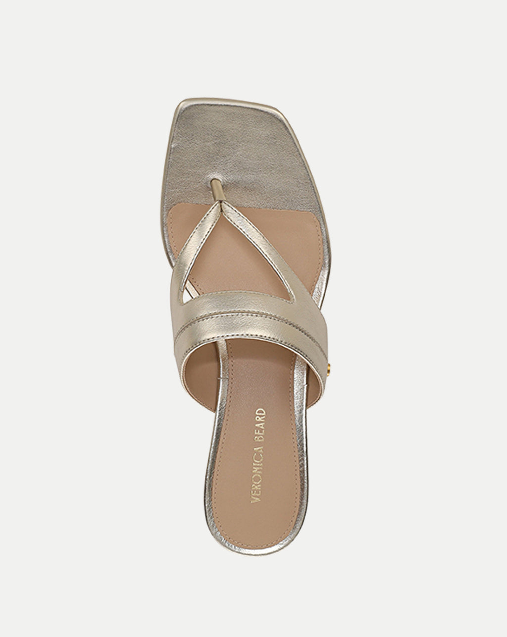 Veronica Beard Metallic gold leather thong square-toe sandal.