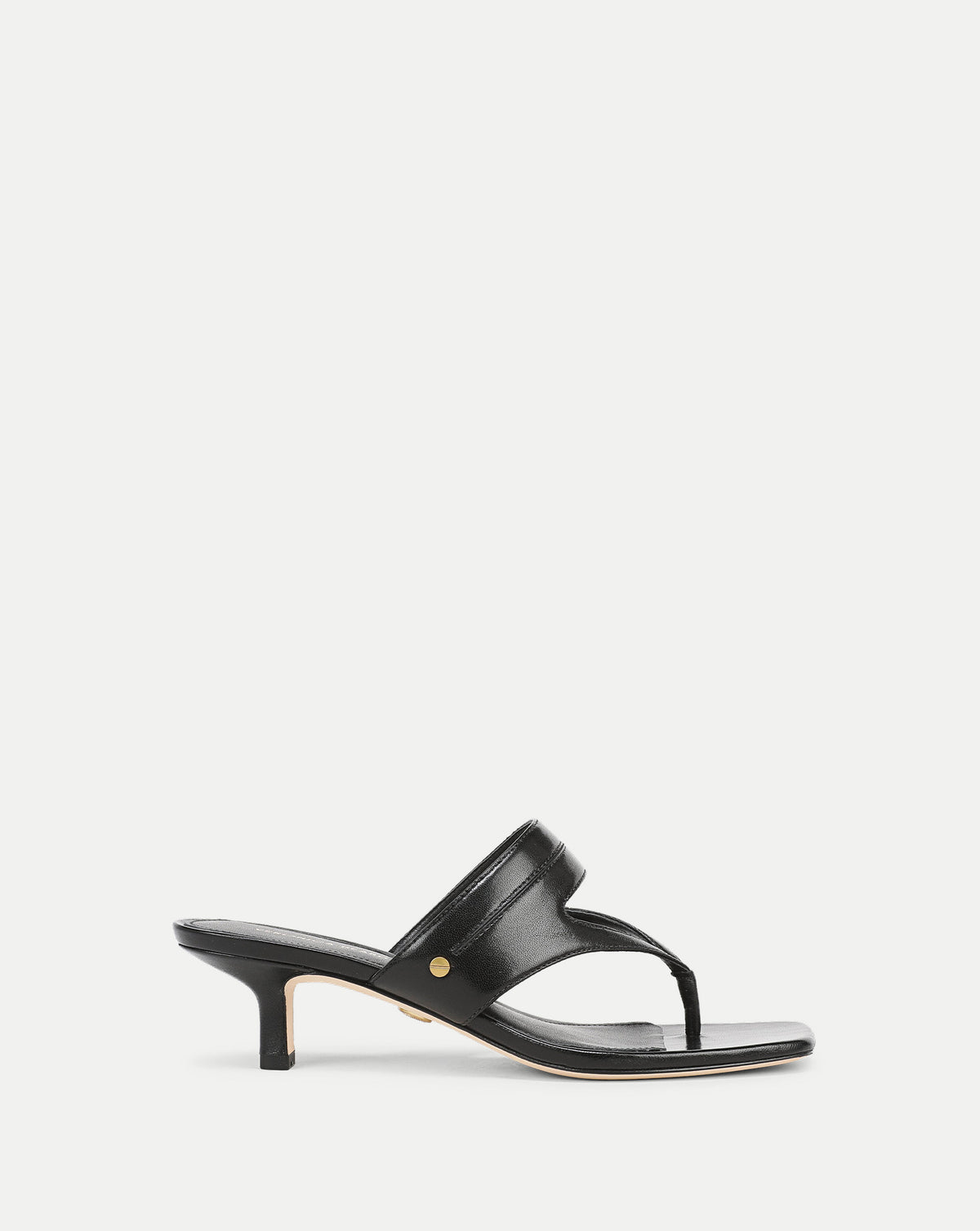 Veronica Beard Black leather thong kitten heel mule sandal.