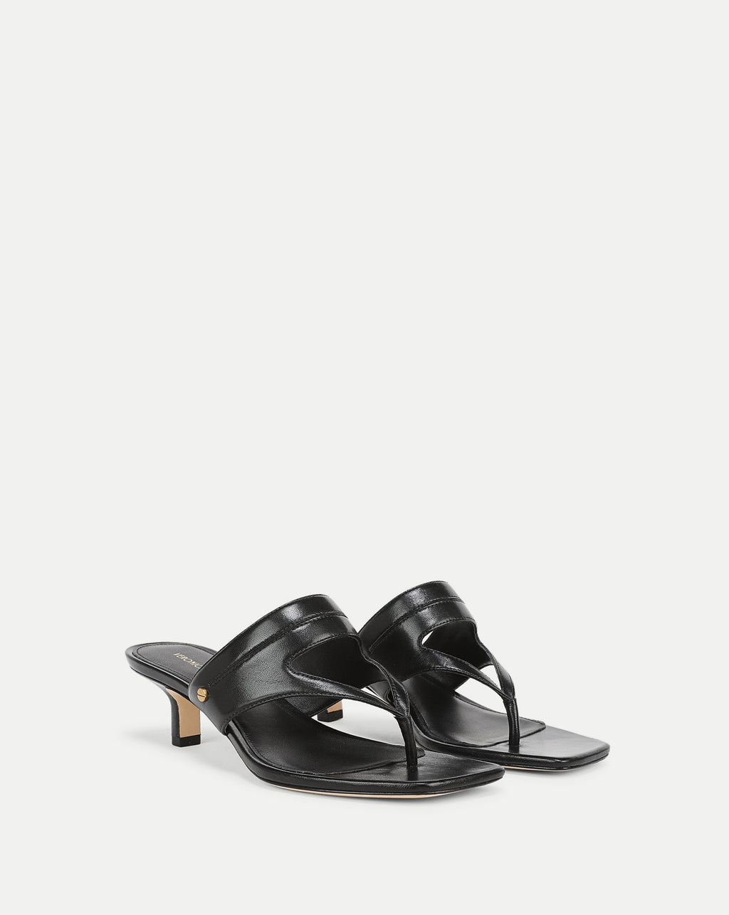 Veronica Beard Black leather thong kitten heel sandals.