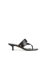 Veronica Beard Black leather thong kitten heel sandal.
