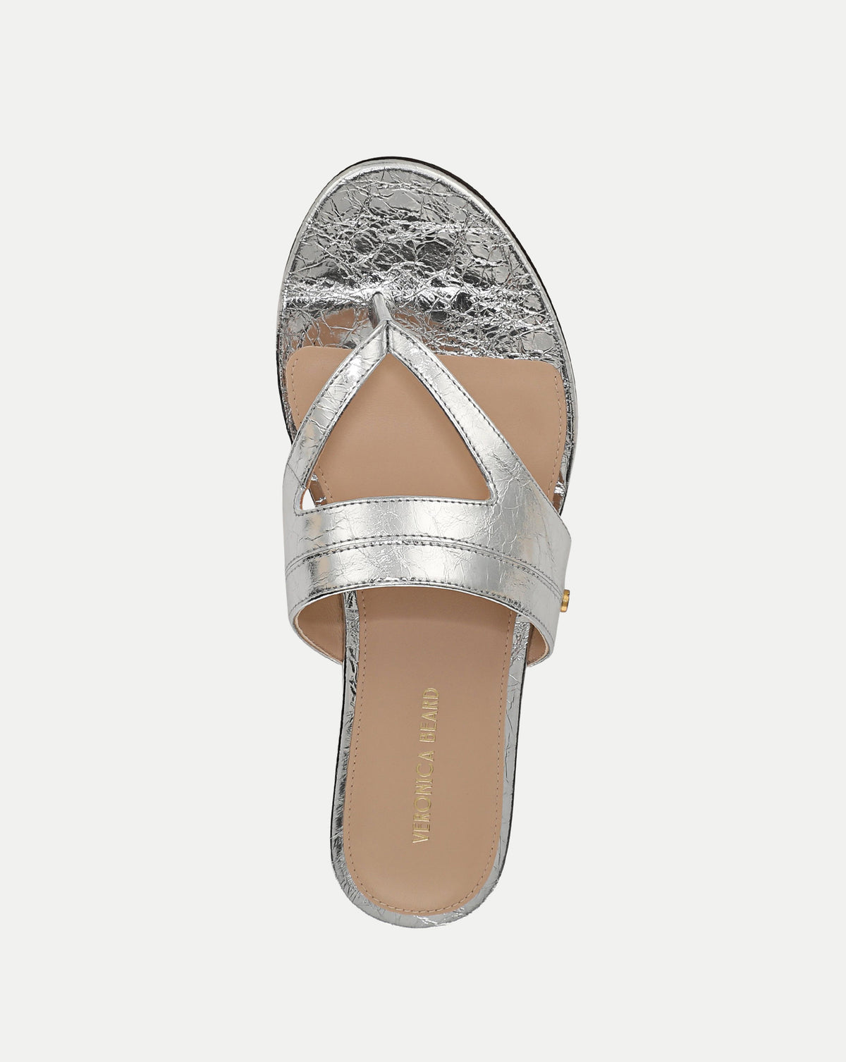 Veronica Beard Metallic silver cracked leather thong sandal.