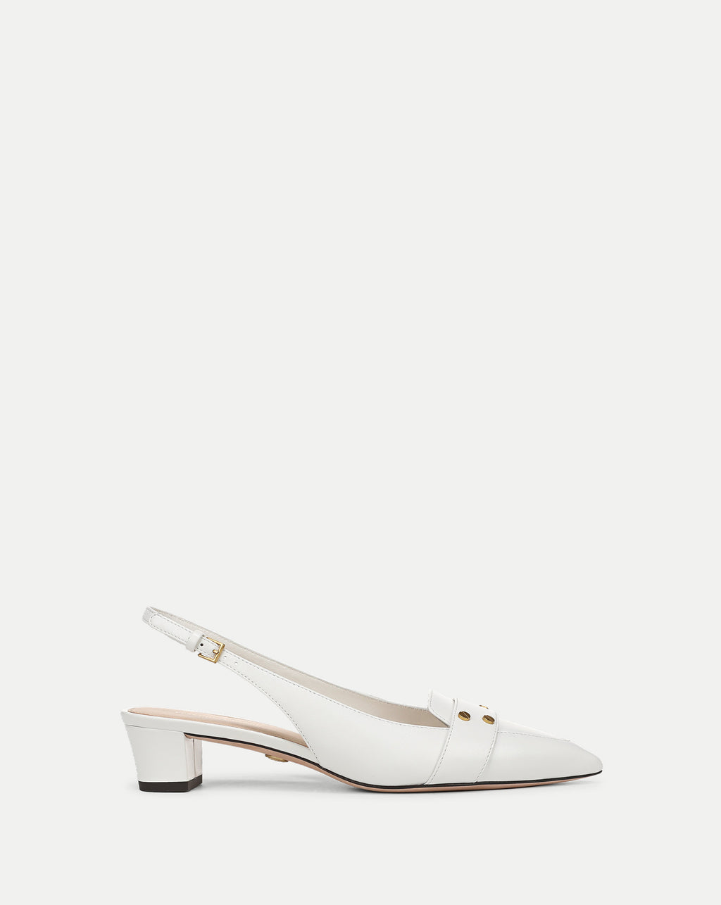 Veronica Beard White leather pointed-toe slingback heels with studs.