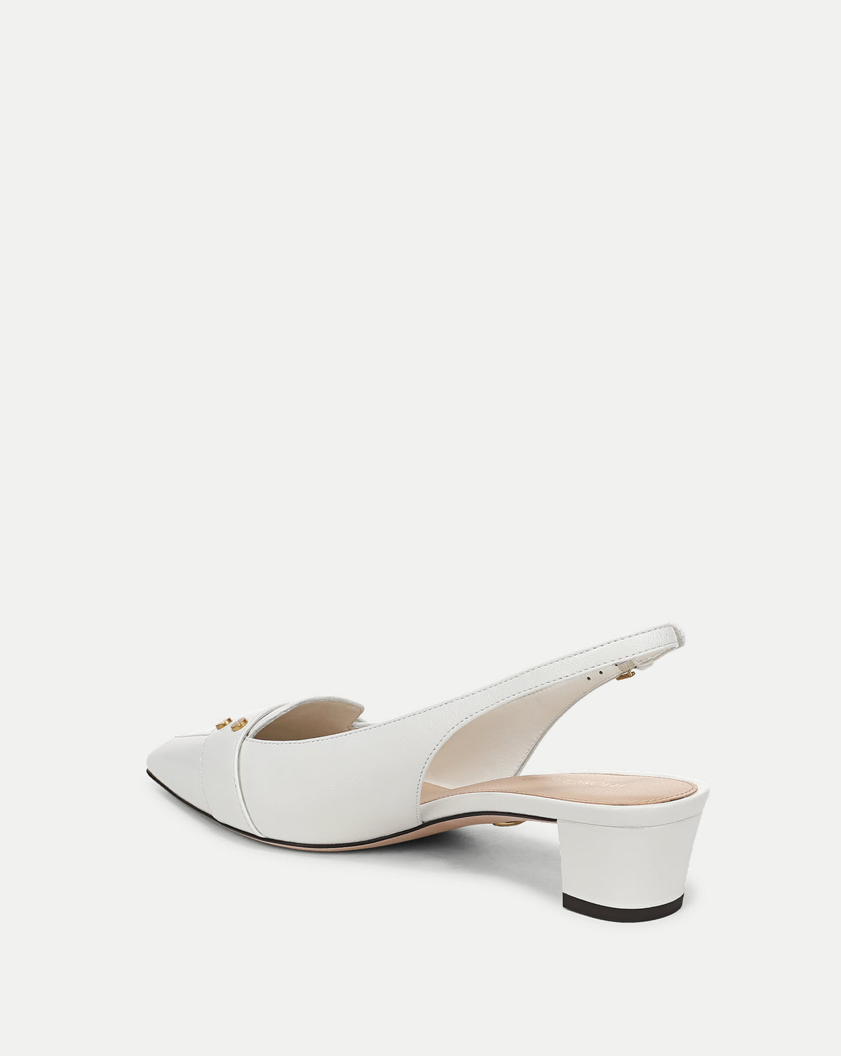 Veronica Beard White leather slingback pumps with block heels.