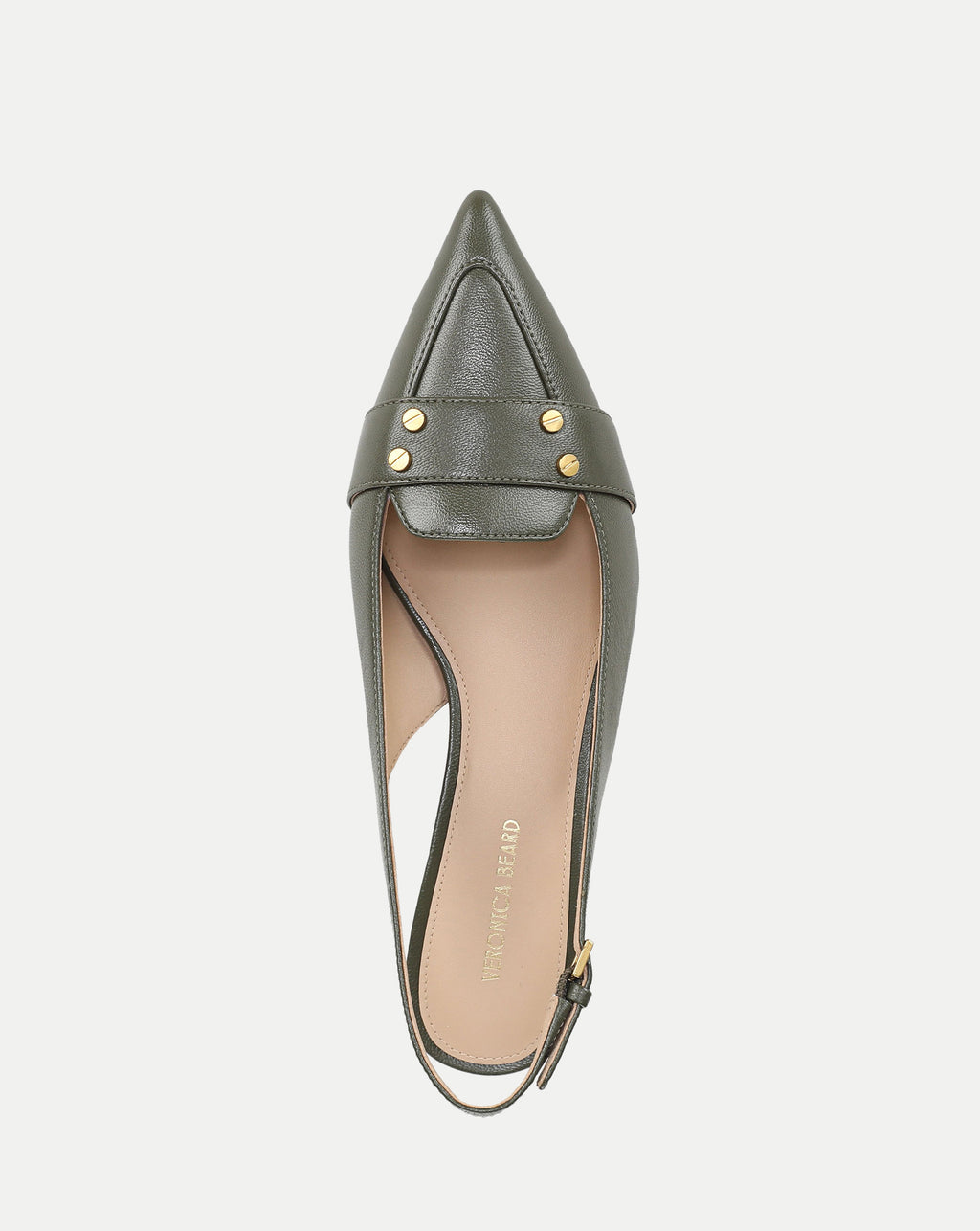 Veronica Beard Olive green pointed-toe leather slingback flat shoes.