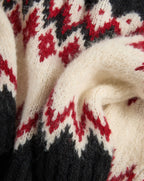 Veronica Beard Fuzzy knit sweater with red, white, black pattern.