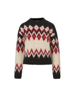 Veronica Beard Black, red, and cream patterned wool sweater.