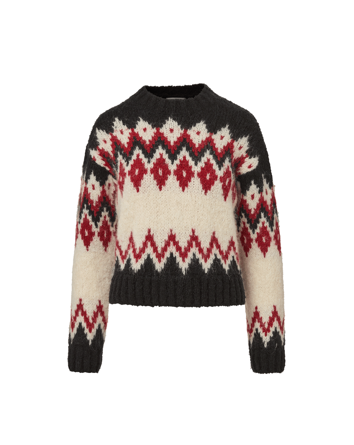 Veronica Beard Black, red, and cream patterned wool sweater.