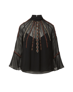 Veronica Beard Black sheer chiffon blouse with beaded embellishments.