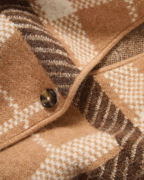 Veronica Beard Brown check wool coat with a dark button.