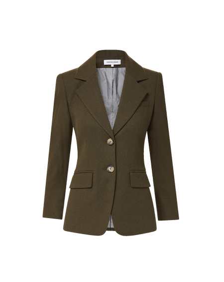 Veronica Beard Dark olive tailored two-button wool blazer jacket.