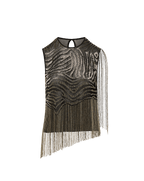 Veronica Beard Black sleeveless sequin zebra top with fringe.