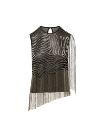 Veronica Beard Black sleeveless sequin zebra top with fringe.