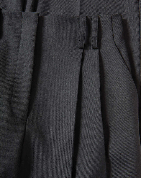 Veronica Beard Charcoal grey pleated wool trousers with waist detail.