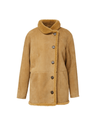 Veronica Beard Tan shearling button-front coat with plush collar.