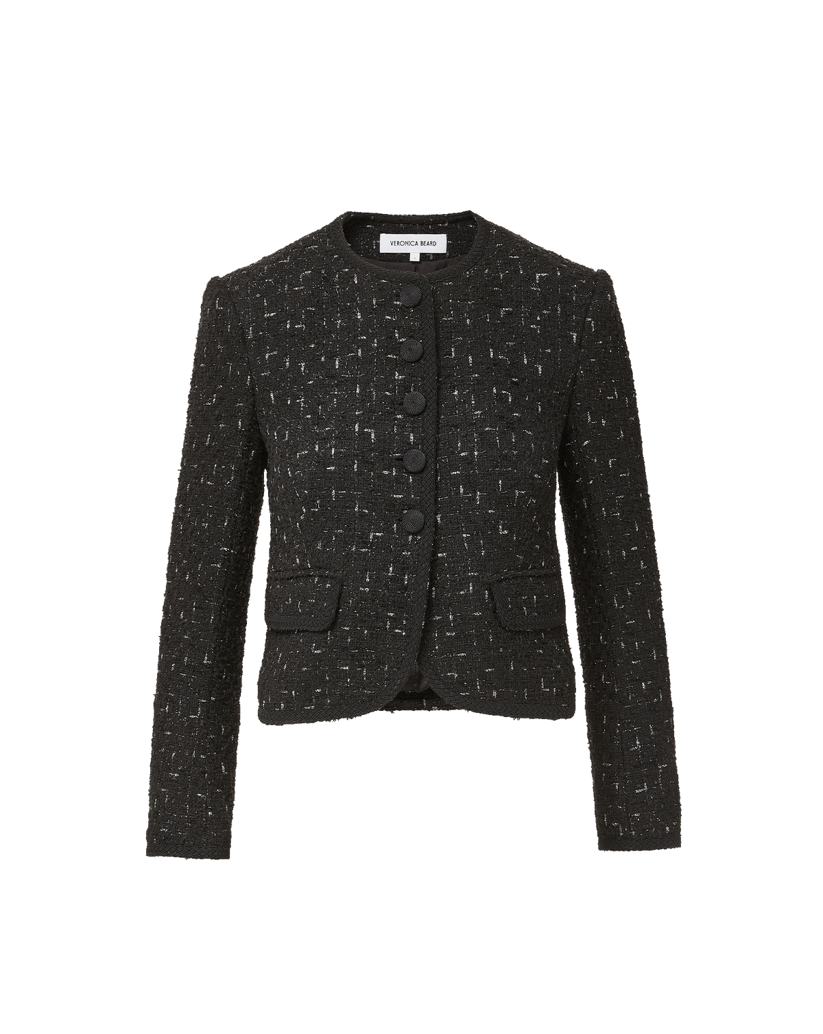 Veronica Beard Black tweed jacket with front buttons.