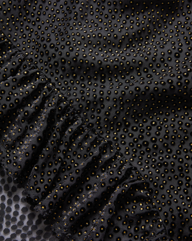Veronica Beard Black ruffled textured dot fabric dress.