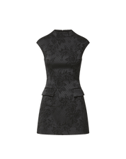 Veronica Beard Black floral brocade sleeveless mini dress.