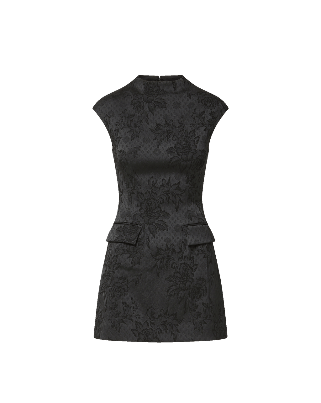 Veronica Beard Black floral brocade sleeveless mini dress.
