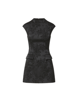 Veronica Beard Black floral brocade sleeveless mini dress.